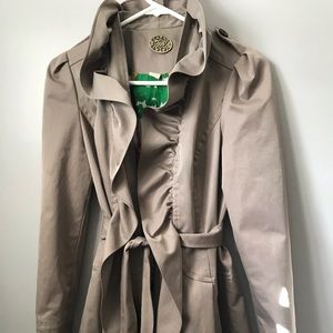 Anthropologie khaki ruffle trench coat